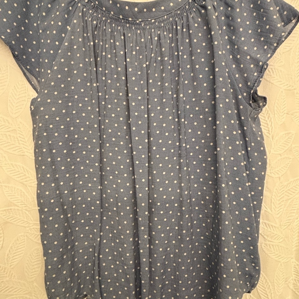 LC Lauren Conrad Blue Polka Dot Cap Sleeve Blouse